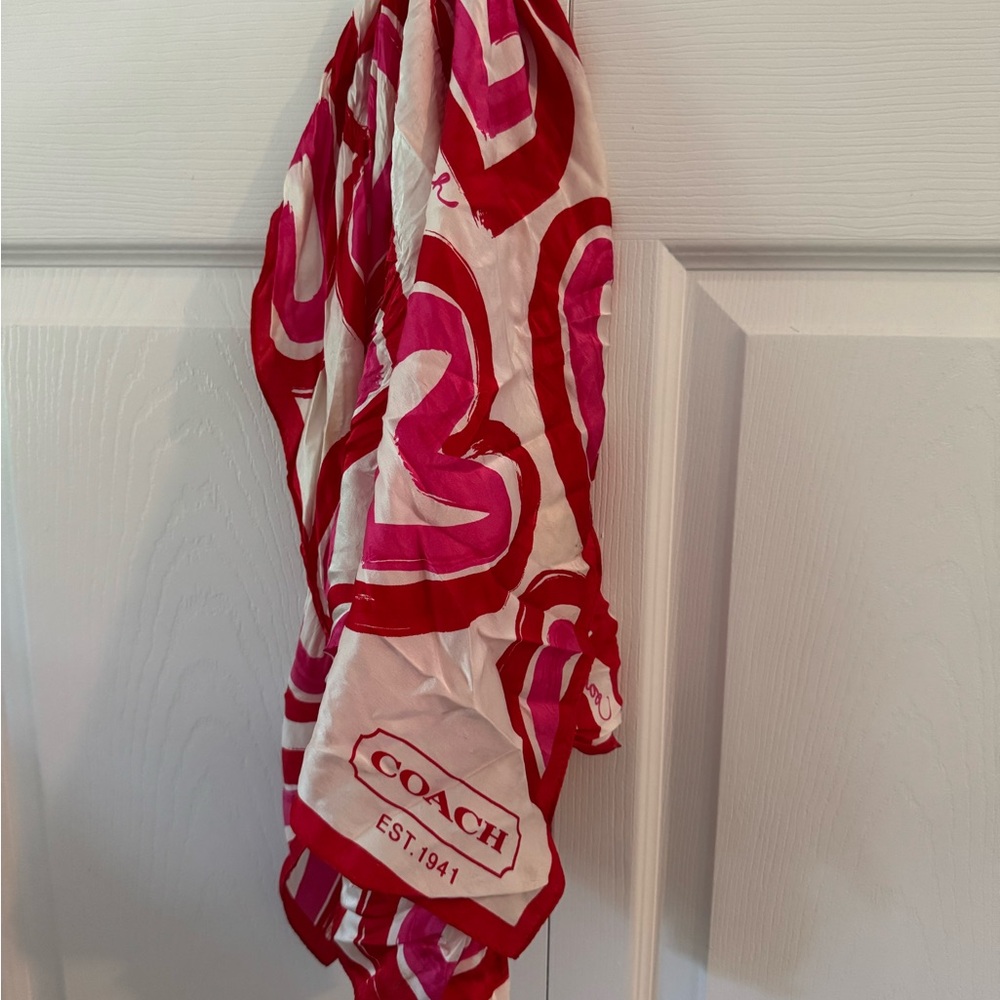 Coach Red and Pink Heart Scarf